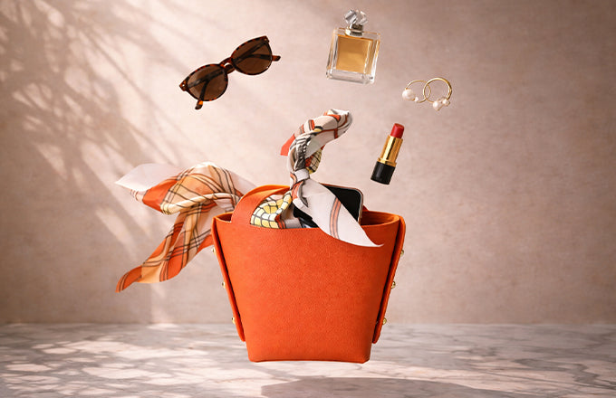 Mini Orange Handbag with Scarf Handle