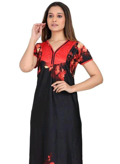 Womens Set Printed Satin Maxi Nighty 299