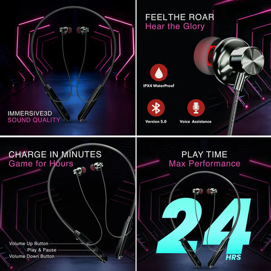 Wireless Bluetooth Neckband Earphones with Deep Bass Sound