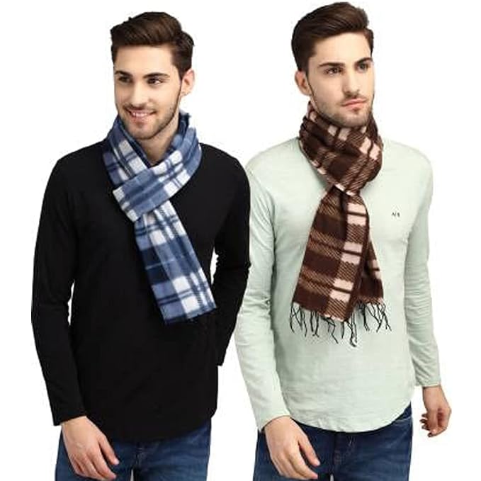 Unisex Check Brown Fleece Muffler Cum Scarf Pack of 2