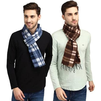 Unisex Check Brown Fleece Muffler Cum Scarf Pack of 2