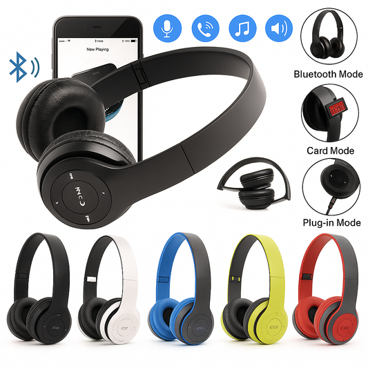 Foldable Wireless Bluetooth Headphones with Built-In Microphone – Stereo Sound