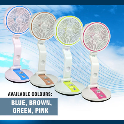 Portable Fan LED Light USB Rechargeable Folding