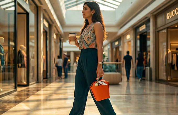 Mini Orange Handbag with Scarf Handle