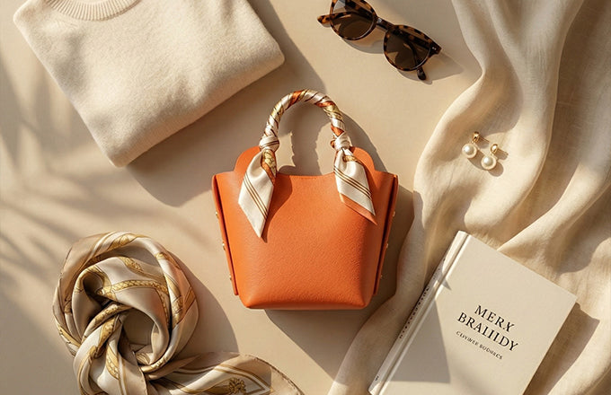 Mini Orange Handbag with Scarf Handle