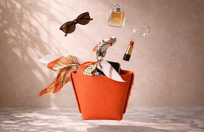 Mini Orange Handbag with Scarf Handle