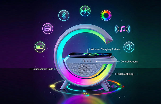 G-Shape Bluetooth Speaker Lamp with Wireless Charger