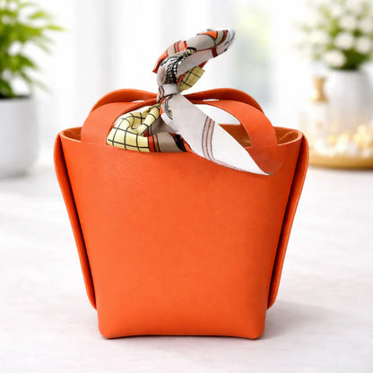 Mini Orange Handbag with Scarf Handle