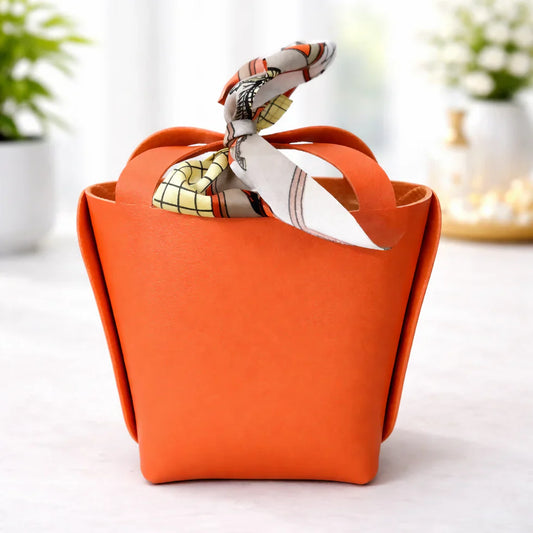 Mini Orange Handbag with Scarf Handle